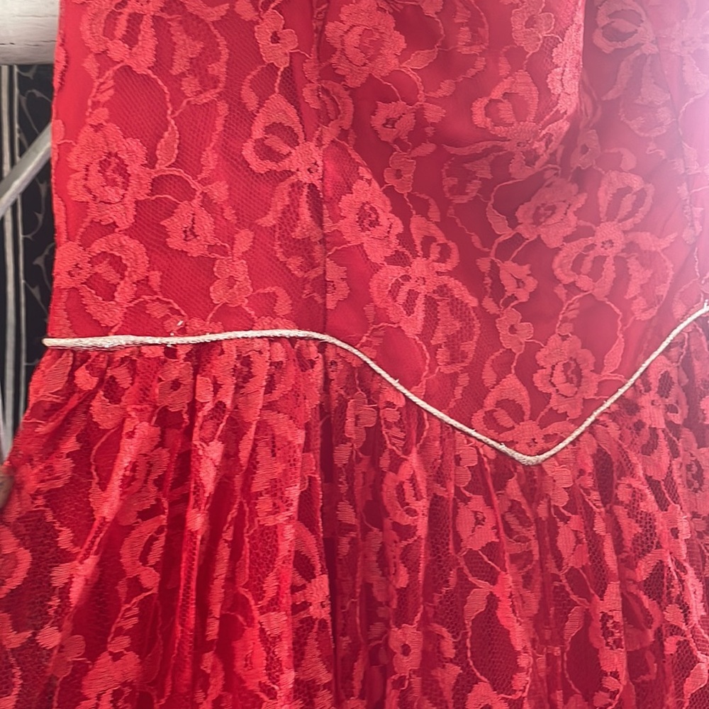 GIFTED 1950’a Vintage Red Southern Belle Ball Gown Red Lace Bows Maxi Dress - Picture 6 of 17
